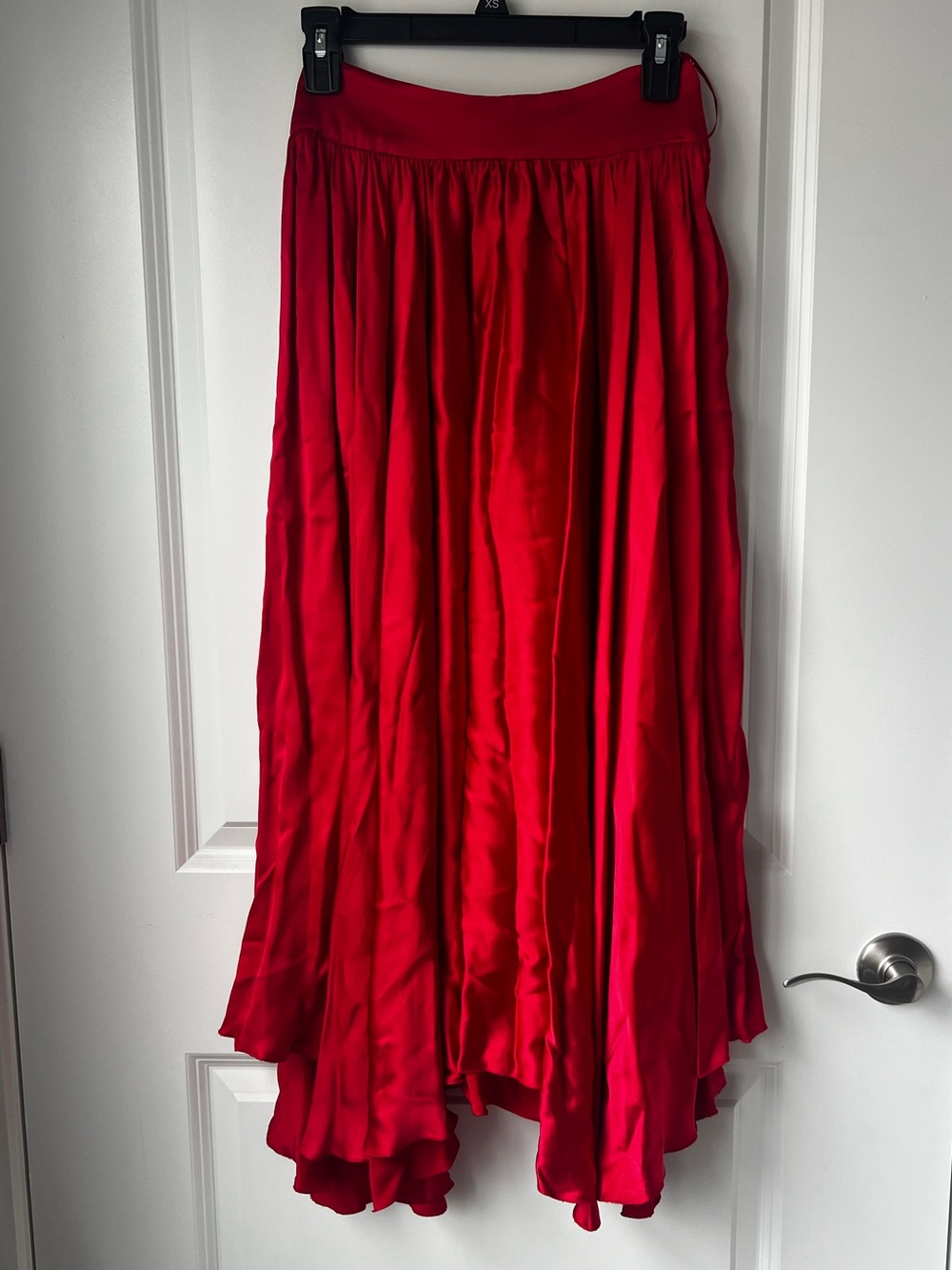 Women's Red Satin Full-Length Flow Skirt